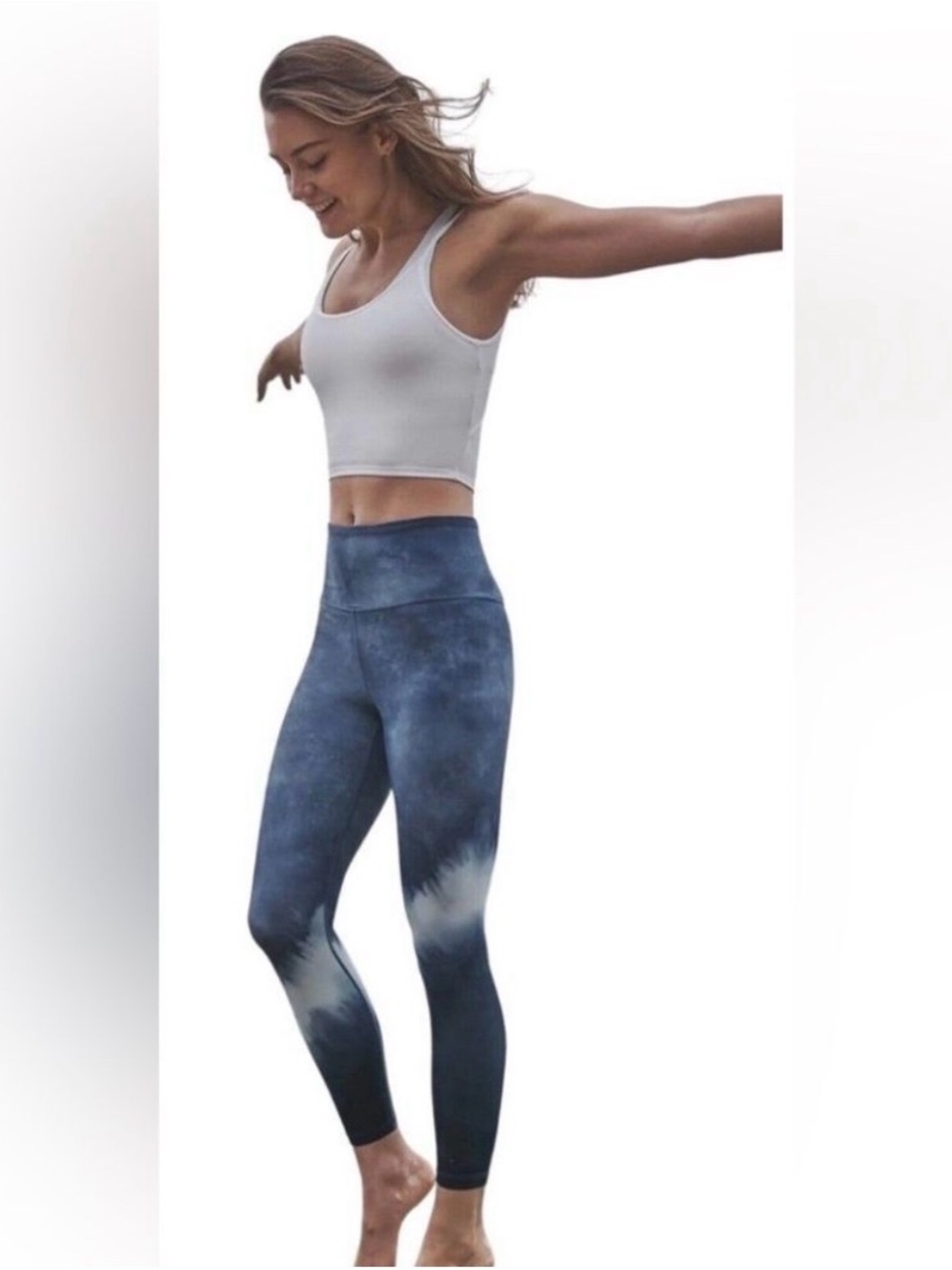 Athleta Elation Watercolor Stripe 7/8 Tight Leggings Navy Tie Dye XXS